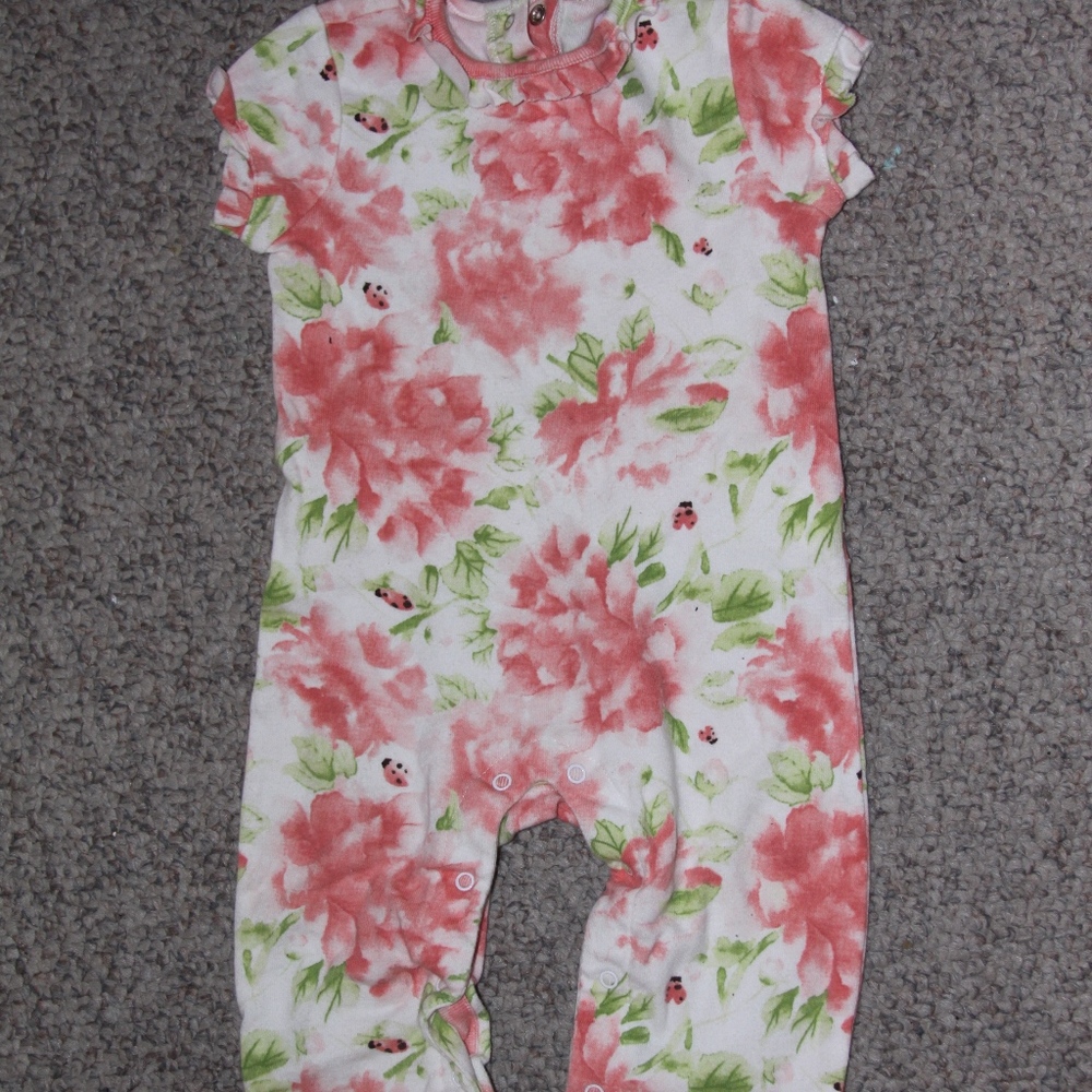 Baby 8 Pink Floral Romper with Short Sleeves